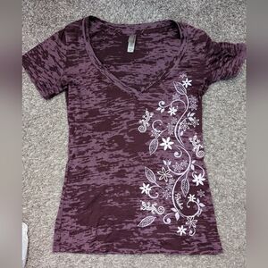 Next Level Apparel Purple Floral V-Neck Tee